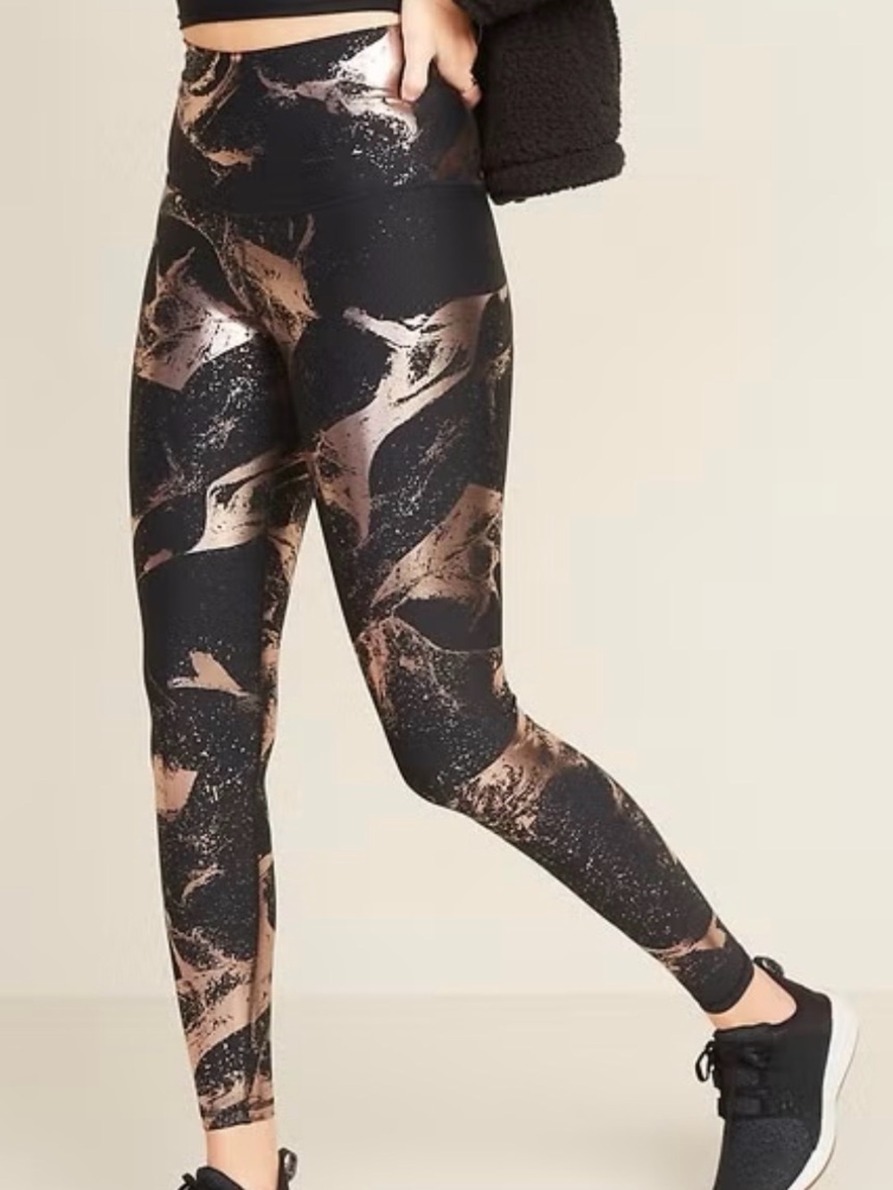 Old Navy Powersoft Black and Rose Gold Abstract High-Waist Leggings